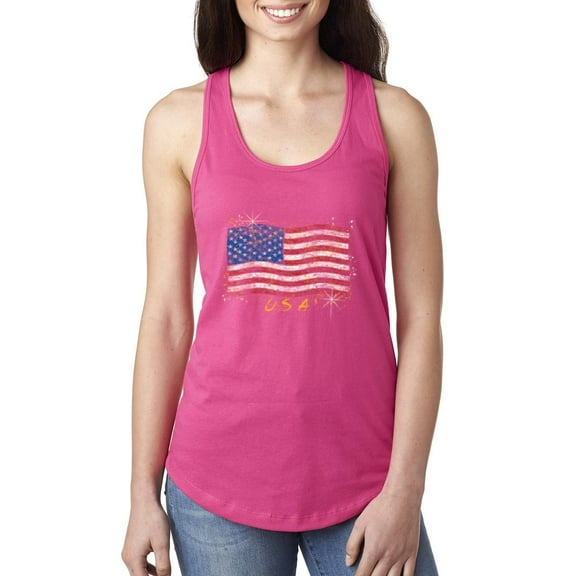 Normal is Boring - Women's Racerback Tank Top, up to Women Size 2XL - American Flag USA in Gold