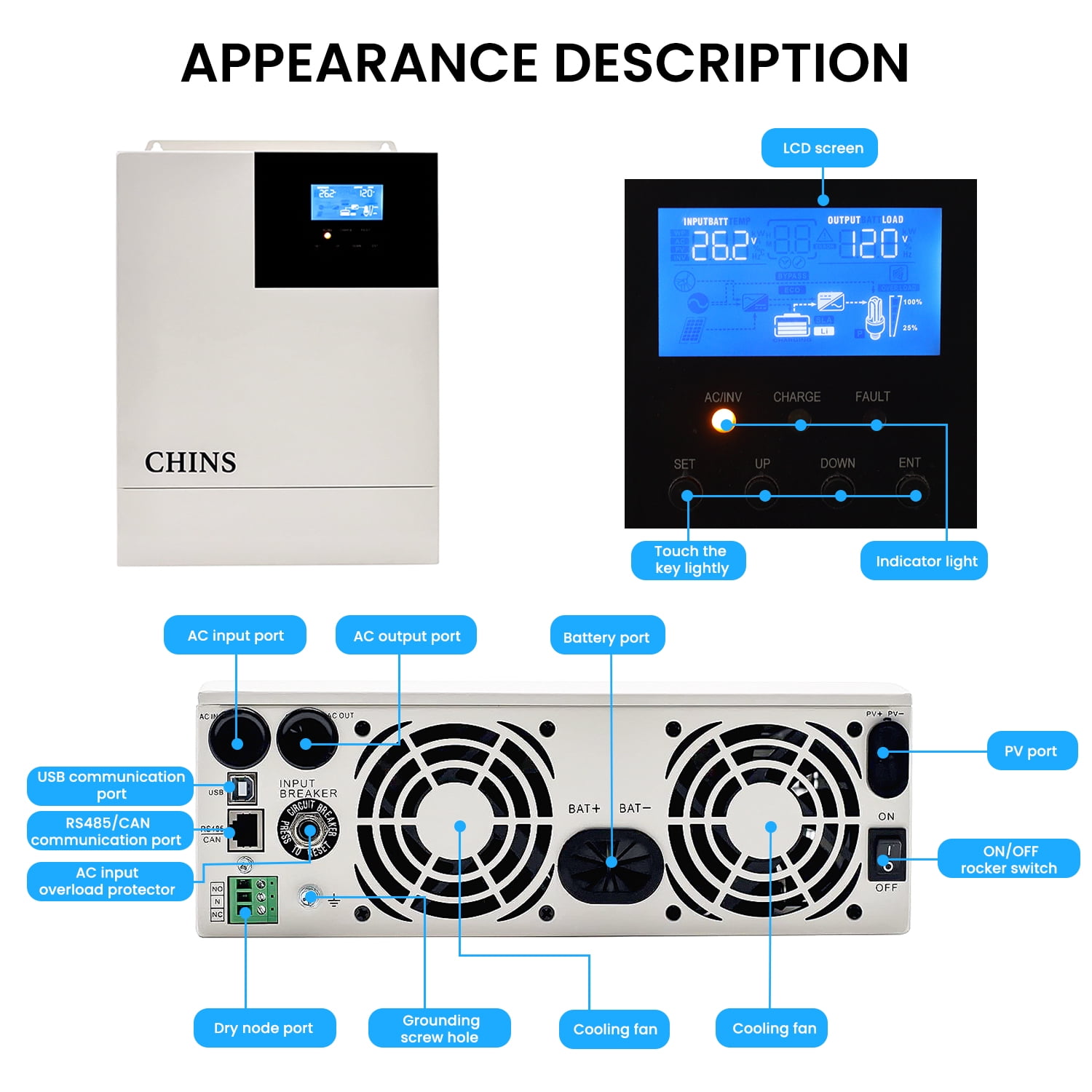 CHINS 48V Pure Sine Maximum off-Grid Smart Integrated Machine All-in-One Inverter