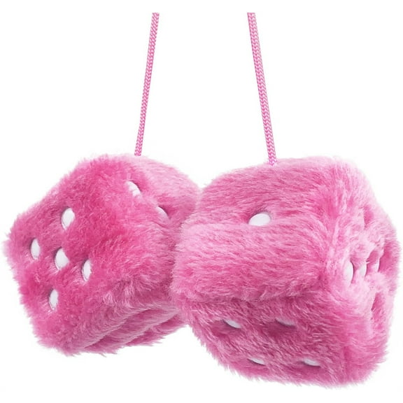 1 Pair Furry Dice Car Hanging,Happon Pink Retro Hanging Dice for Car Mirror Hanging, Couple Fuzzy Plush Dice with Dots for Car Interior Ornament Decoration