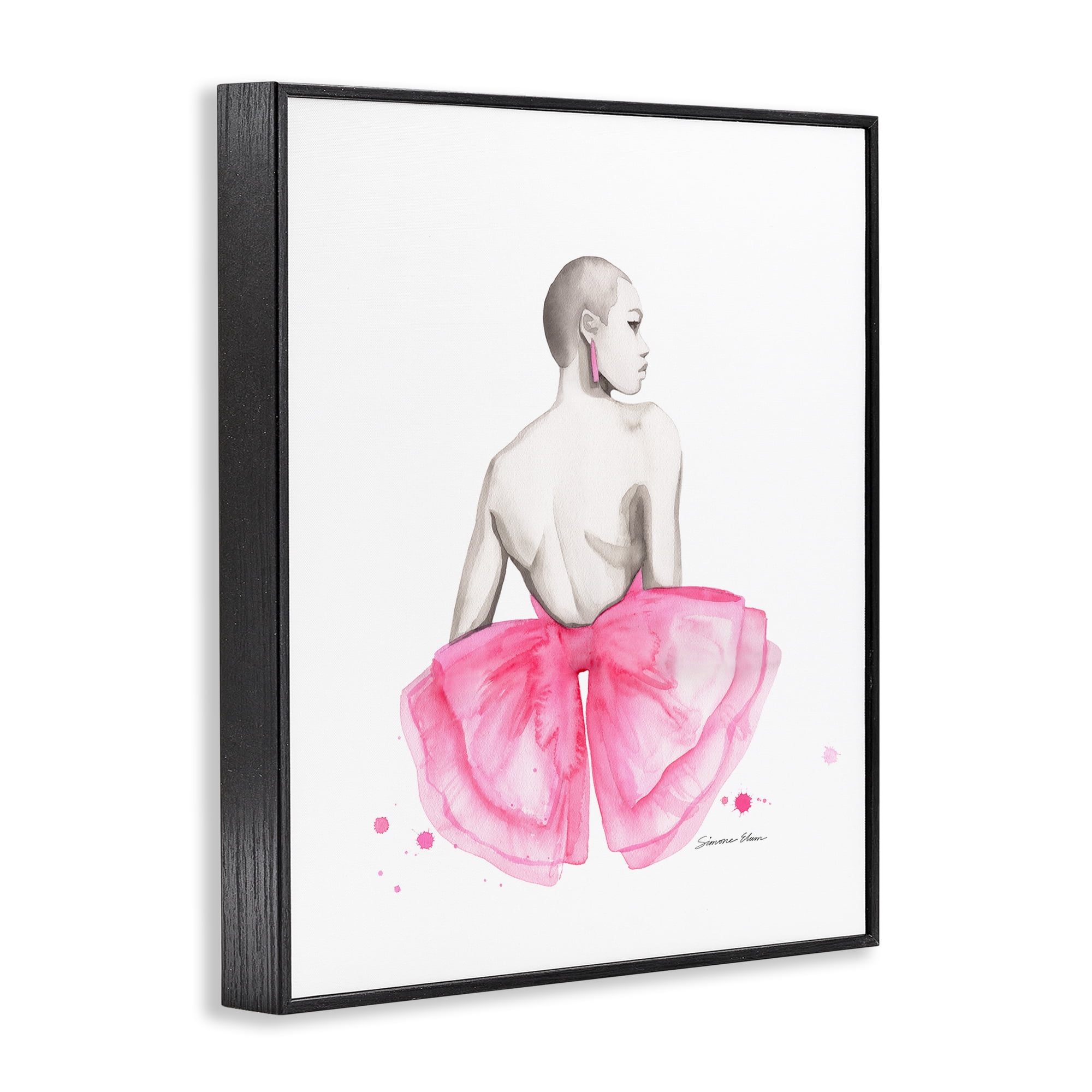 Stupell Industries Pink Bow Portrait From Behind Black Framed Giclee Art, design by Simone Elum
