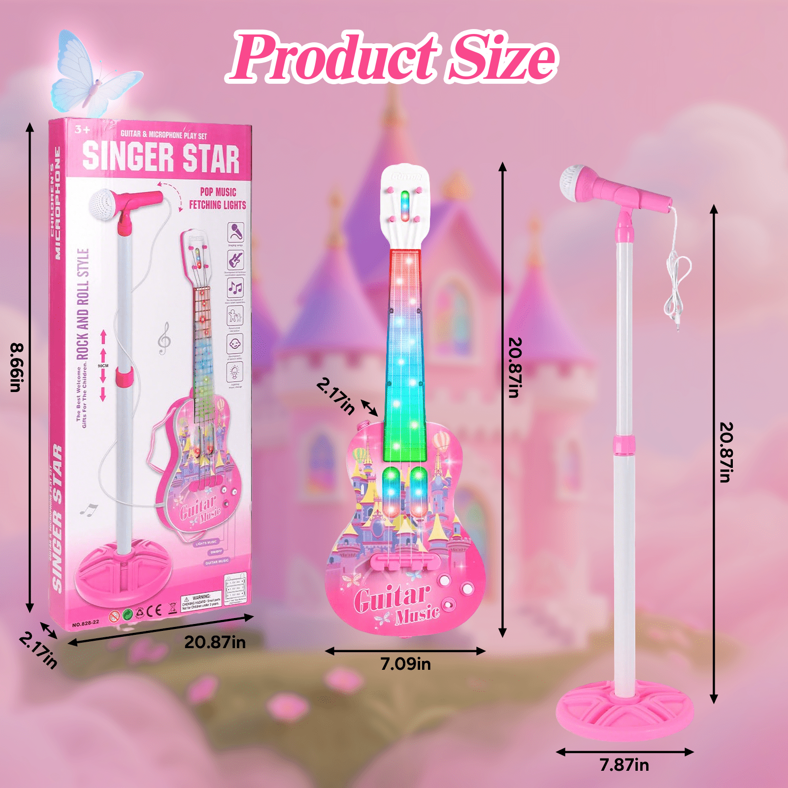 Liegorji Guitar and Microphone Toys Set, Musical Instruments with Adjustable Stand, Birthday Gifts for 1-3 3-5 5-8 Year Old