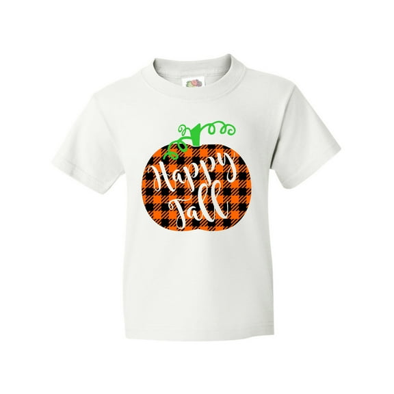 Inktastic Happy Fall Plaid Pumpkin Youth T-Shirt