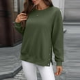 thumbnail image 6 of safuny Womens Oversized Sweatshirt Crewneck Long Sleeve Pullover Sweatshirts Solid Color Split Hem with Button Green _k XXL, 6 of 9