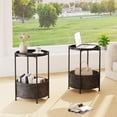 thumbnail image 3 of Small Side Table, Mini Round End Table, Tray Table with Fabric Storage Basket, Modern Nightstand for Living Room, Bedroom, Patio, Small Space, Black, 3 of 5