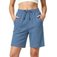 thumbnail image 2 of Costeam Womens Solid Bermuda Athletic Shorts Dual Side Deep Hand Pockets Adjustable Drawstring Elastic High Waist Loose Straight Fit Soft Knit Casual Lounge Short Bottoms, 2 of 7