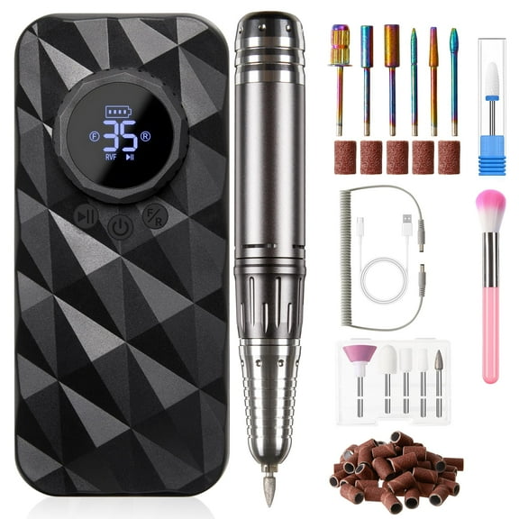 Heynemo 40000RPM Electric Nail Drill, Rechargeable Nail File Set for Acrylic Nails Gel Polishing, Professional Nail Drill Machine Efile Manicure Pedicure Tools with Nail Drill Bits for Home Salon Use