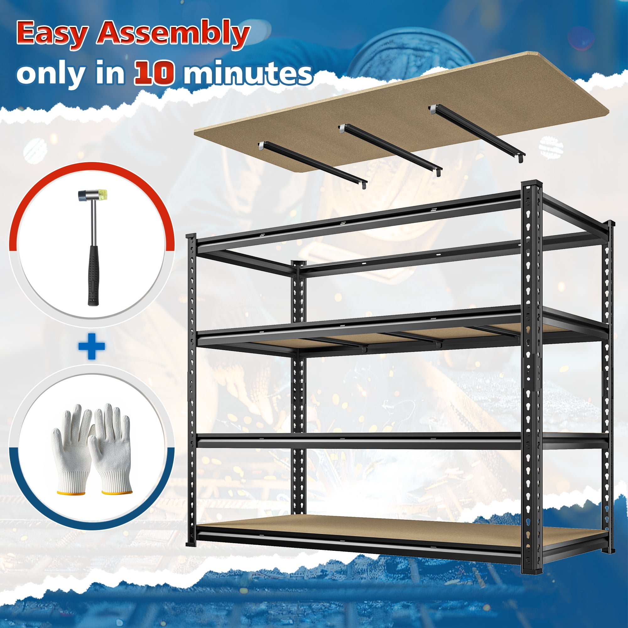 REIBII 55"W x 24" D x 60" H 4-Tier Garage Storage Shelves Rack Heavy Duty Industrial Shelving Units