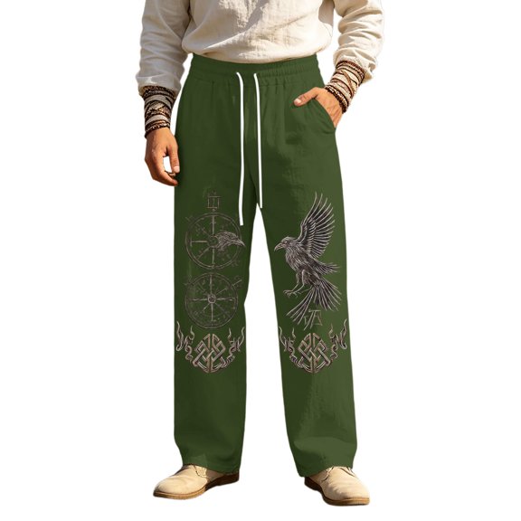 CONZONE Men's Baggy Viking Sweatpants Wide Leg Sweat Pants for Men Trendy Elastic Waist Drawstring Norse Mythology Graphic Y2K Soft Casual Joggers Pant With Pockets