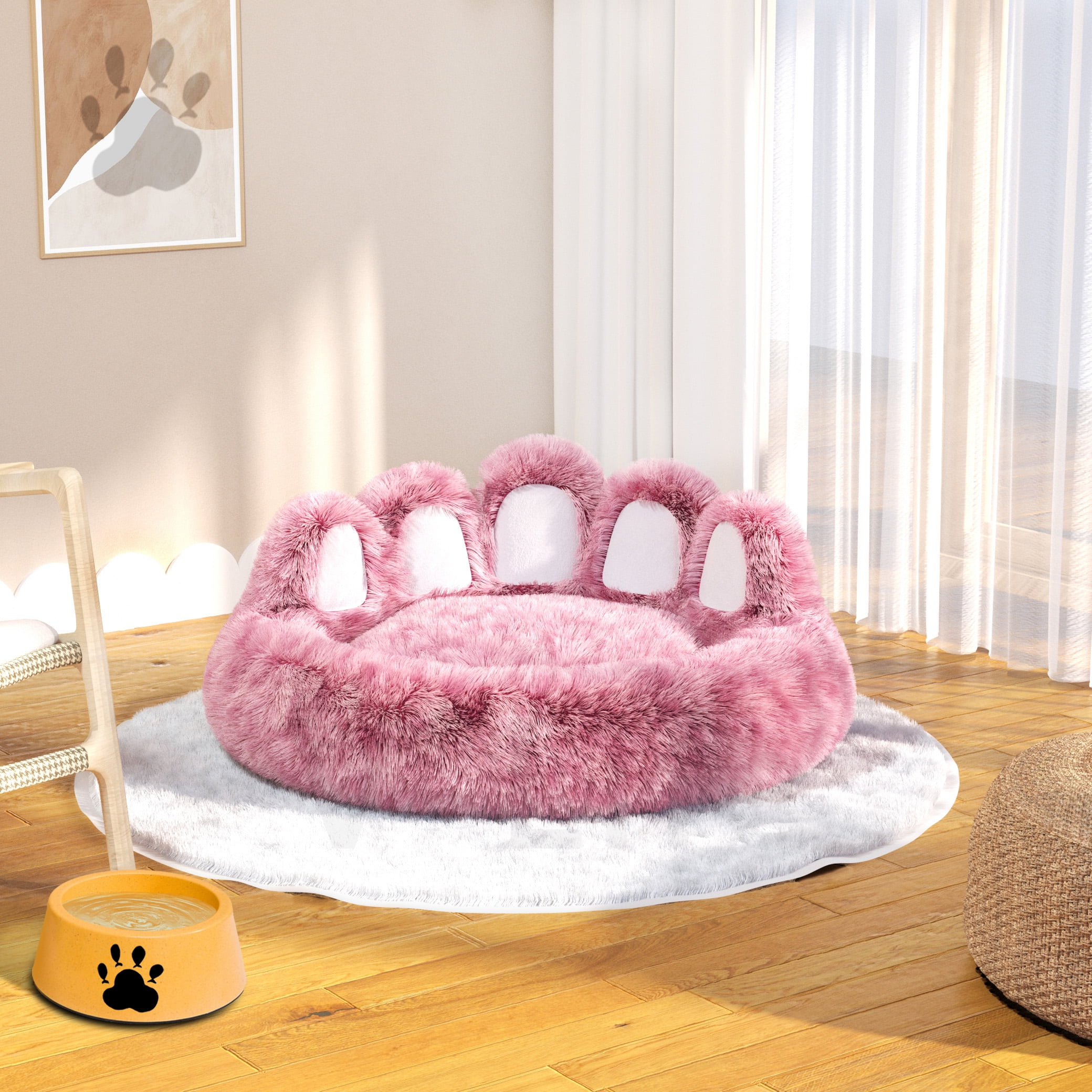 Pet Round Bed Of Paw Shape, Donut Dog Bed For Dogs Cats