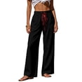 thumbnail image 2 of VEKDONE Wide Leg Palazzo Pants for Women Casual Elastic Waist Drawstring Straight Trousers Summer Loose Fit Comfy Beach Long Pants with Pockets Black XXL, 2 of 6
