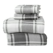 Soft Polar Fleece Plaid Sheet Set, 4-Piece Full Size Sheets, Plaid Grey