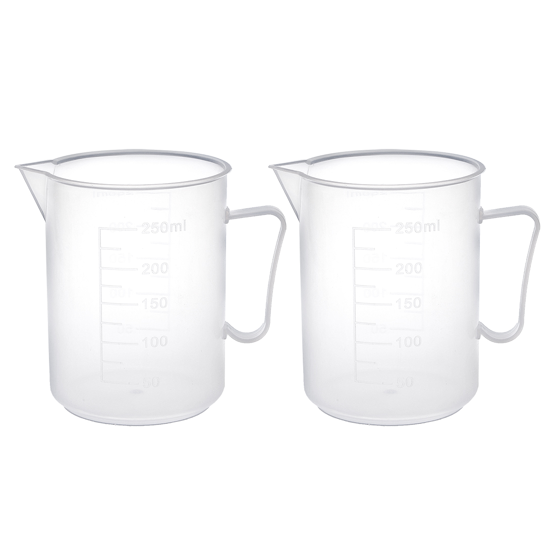2pcs Laboratory Clear White PP 250mL Measuring Cup Handled Beaker
