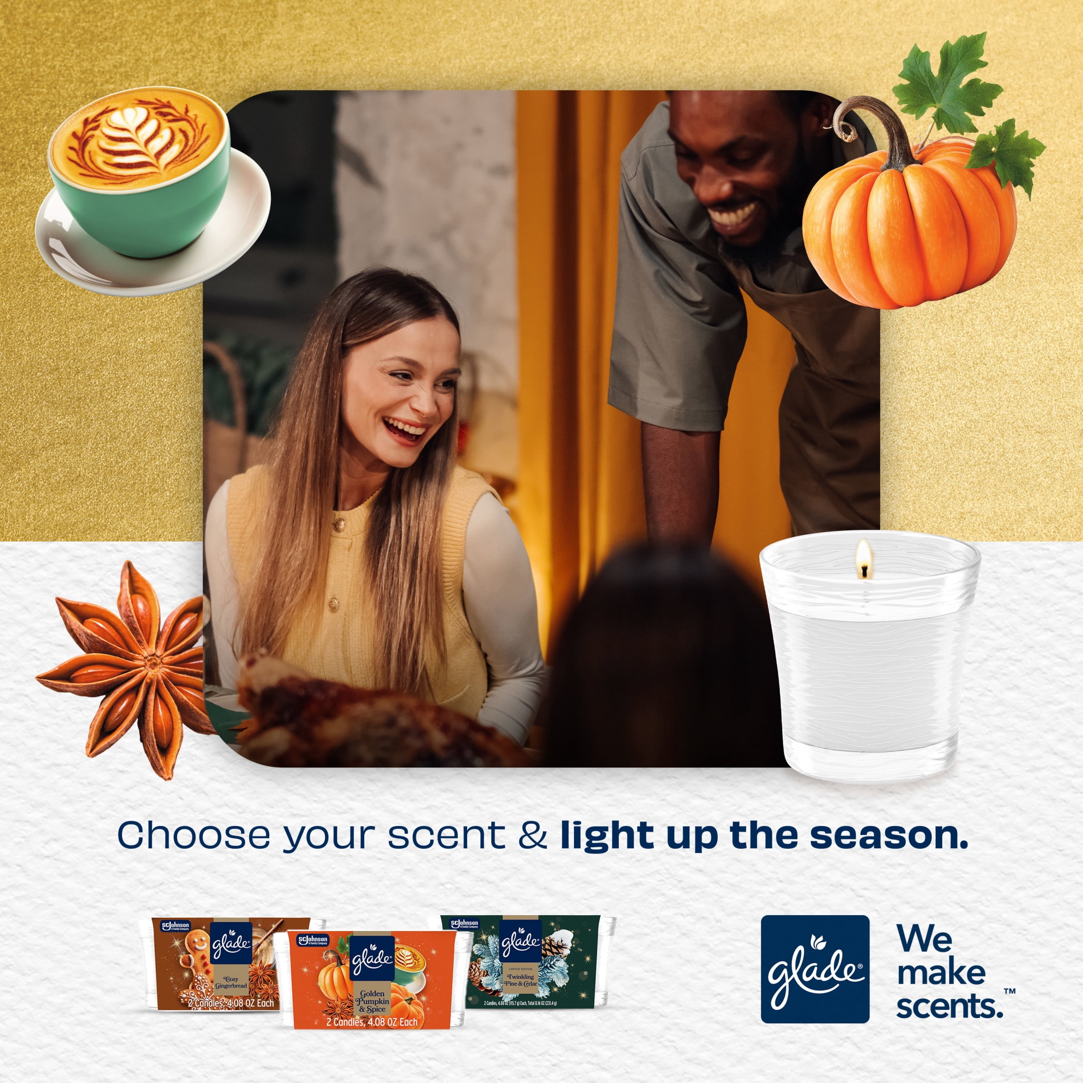 (3 pack) Glade® Candle Jar, Christmas Holiday Pumpkin & Ginger, 4.08oz., 2 Count