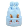 thumbnail image 3 of Baby's Rabbit Ear Knitted Hat, Double Layer Thick Winter Beanie for Newborn 0-6 Months, Warm Pleated Top Stretchy Cap for Baby Girls and Boys, Soft Ear Flap Winter Hat for Christmas and New Year Blue, 3 of 3