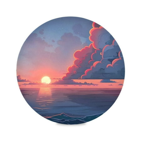 

Round Plate Mat 15.4x15.4 Inchesx1 Placemat Table Mat Kitchen Mat Coffee Mat Fabric Thick Strong Wear-Resistant Heat Resistance Seaside Sunset Clouds