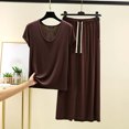 thumbnail image 2 of cfhntfmh Womens Two Piece Modal Pajama Set Short Sleeve Shirt with Long Pajama Pant Set Soft Pj Loungewear with Drawstring, 2 of 3