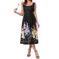 thumbnail image 2 of INSPIRE CHIC Women's Vintage 50s Dress Cocktail Sleeveless Square Neck Midi Floral A-Line Dresses M Black, 2 of 6