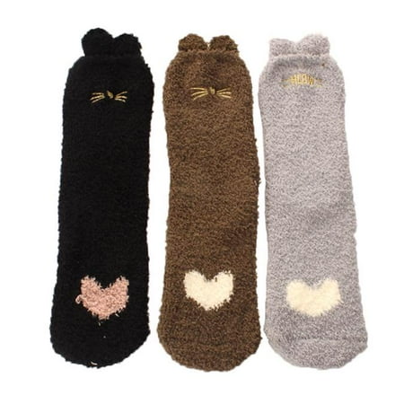 

Panda Superstore PL-CLO2376199011-KELLY00169-RP Womens Colorful Meow Pattern Plush Cozy Slipper Socks for Winter Christmas Hospital Multi Color - Pack of 3