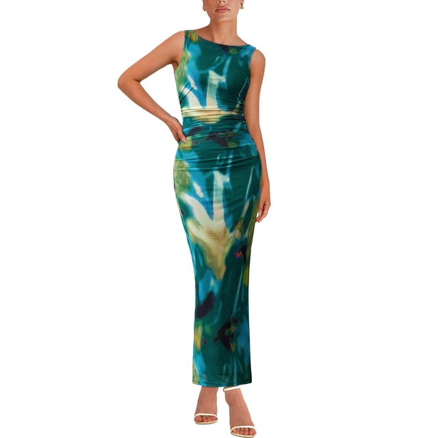 Vestido largo MASCOMODA ajustado de verano con estampado floral para mujer