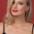 thumbnail image 4 of Gem Stone King Half Circle Curved Bar Moon Pink Zirconia Necklace for Women | 18K Yellow Gold Plated Silver | 7 Stone Bar Necklace | 0.21 Cttw | Round 2MM | With 18 inch Chain, 4 of 6