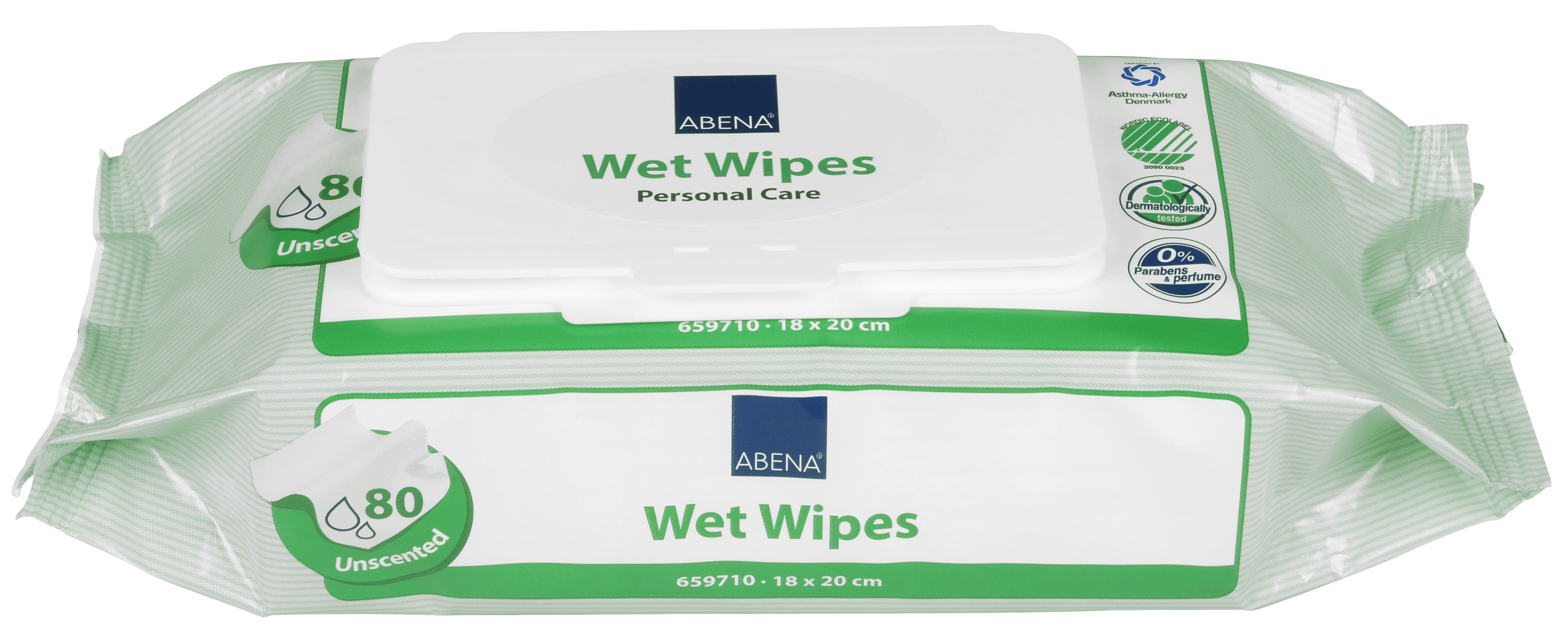 Abena Personal Care Wet Wipes, Unscented, 7"x8", Plastic Lid, 1280