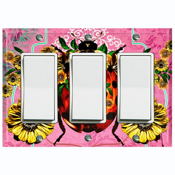 Metal Light Switch Plate Cover Unique Floral Lady Bug Pink BUT015