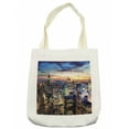 thumbnail image 1 of New York Tote Bag, Skyline of NYC Urban Skyscrapers at Sunset Dawn Streets USA Architecture, Cloth Linen Reusable Bag for Shopping Books Beach and More, 16.5" X 14", Cream, by Ambesonne, 1 of 2