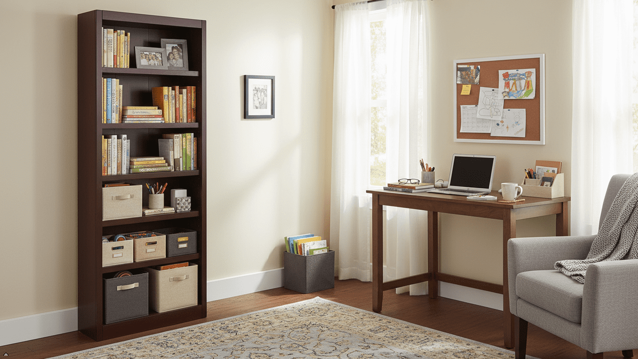 Bowery Hill Traditional 84" Tall 6-Shelf Wood Bookshelf Bookcase in Espresso