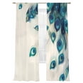 thumbnail image 2 of Peacock Feather Semi Sheer Curtains 84 Inch Length 2 Panels Set, Teal Ethnic Rustic Farmhouse Elegant Sheer Kitchen Curtain Privacy Voile Window Curtain for Living Room Bedroom Rod Pocket Drapes, 2 of 7