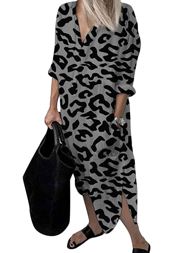 leopard print maxi dress with split