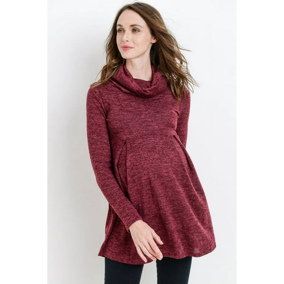 Solid Cowl Neck Maternity Hacci Tunic Top