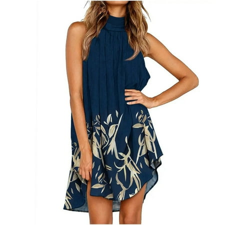 

jsaierl Women s Summer Casual Round Neck Sleeveless Printed Loose Irregular Dresses for women 2023