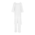 thumbnail image 3 of Top De Manga Larga + Pantalones Camisas de mujer + Pantalones de pierna ancha Casual Algodón Lino Dama Chándal 2 piezas Traje de ropa Ygjytge M Blanco para Mujer, 3 of 9