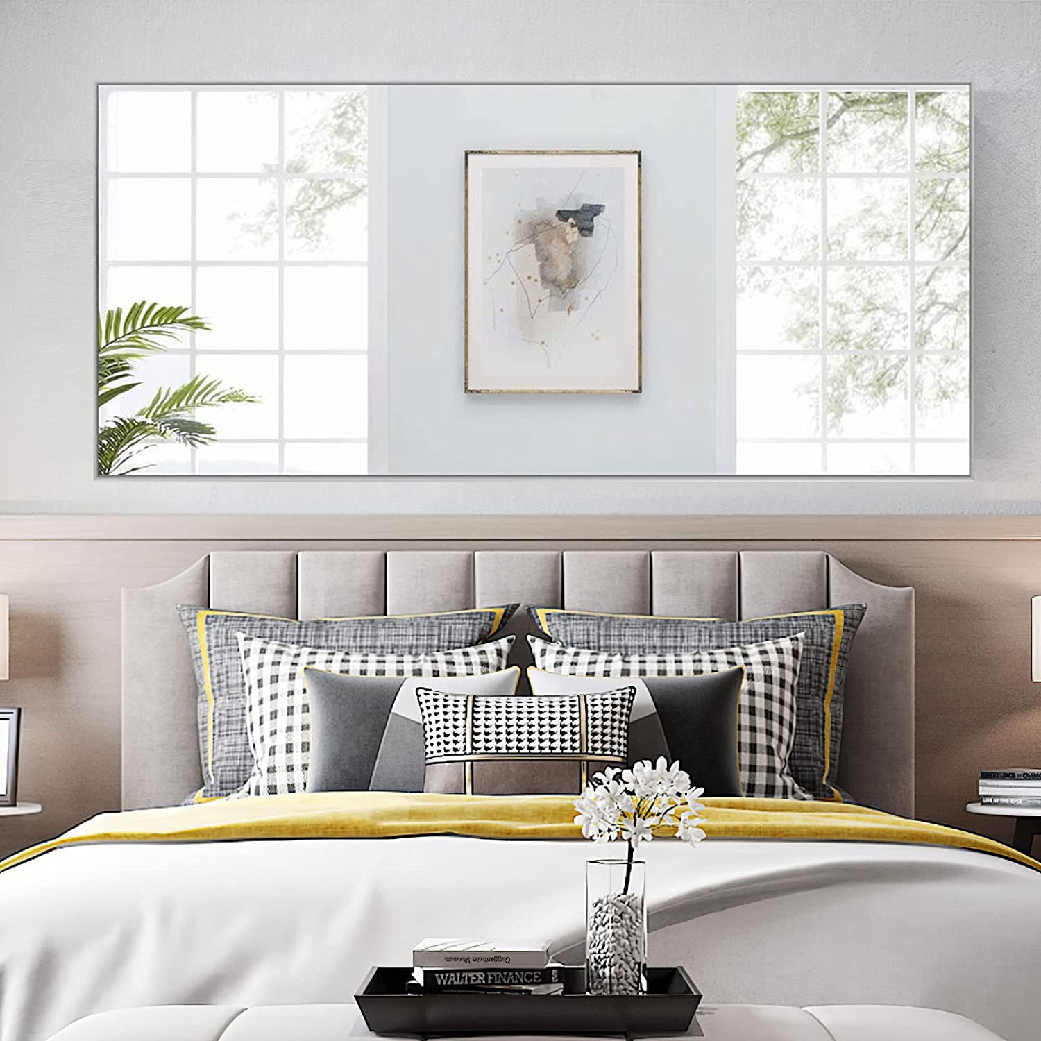 Wall Mirror 47"x22" Large Mirror Wall-Mounted Aluminum Mirror for Bathroom Living Room,Silver