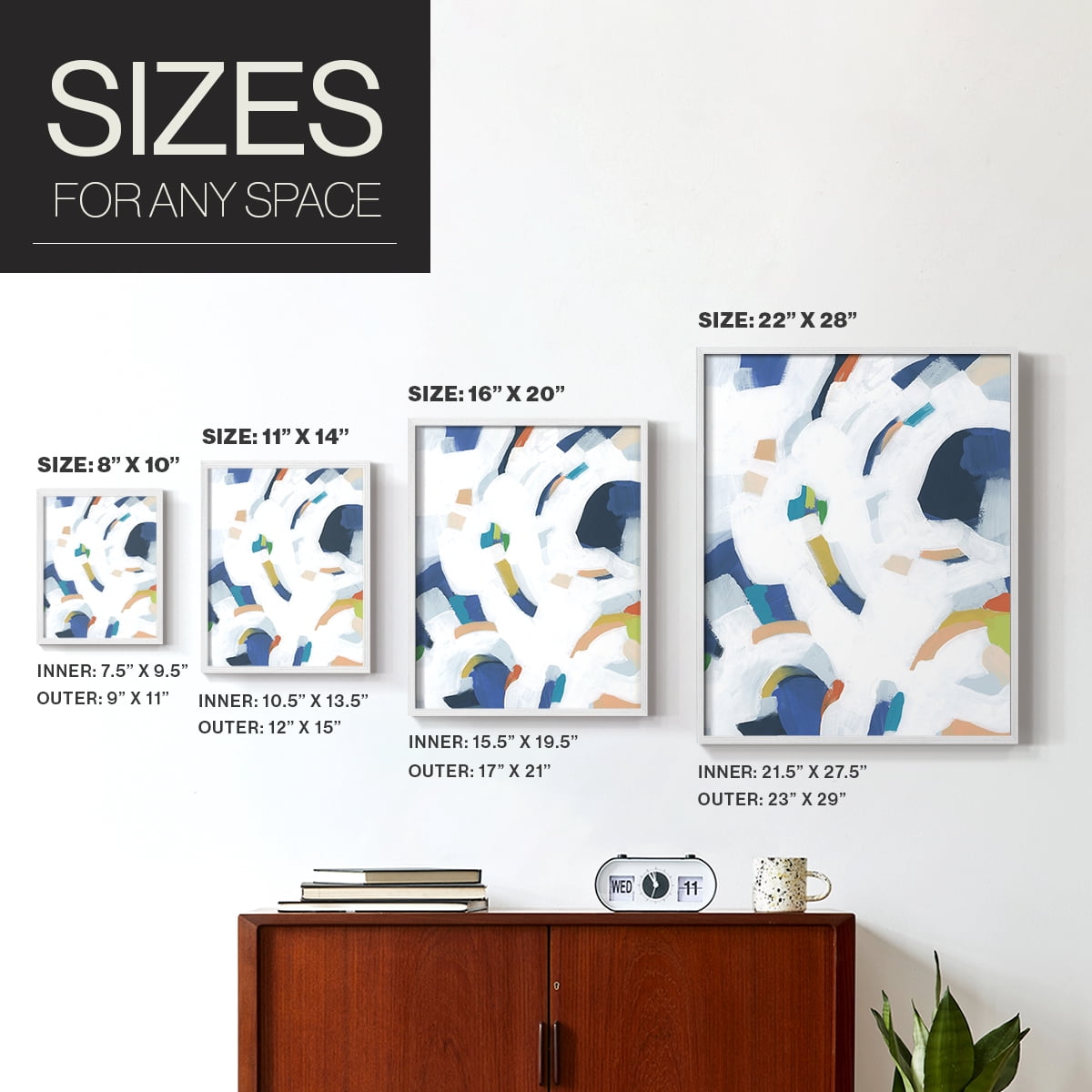 Bright Orbit II Framed Print in White Solid Wood Framed Print No Nail Hanging