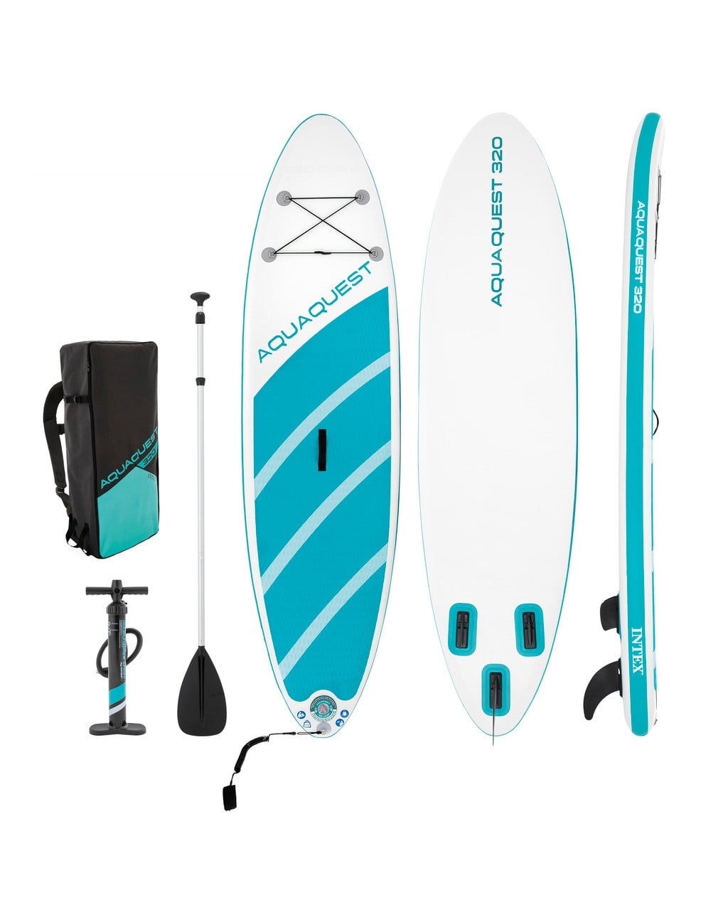 INTEX 10ft 6in AquaQuest 320 Inflatable Heavy Duty Stand Up Paddle Board with Paddle and Pump