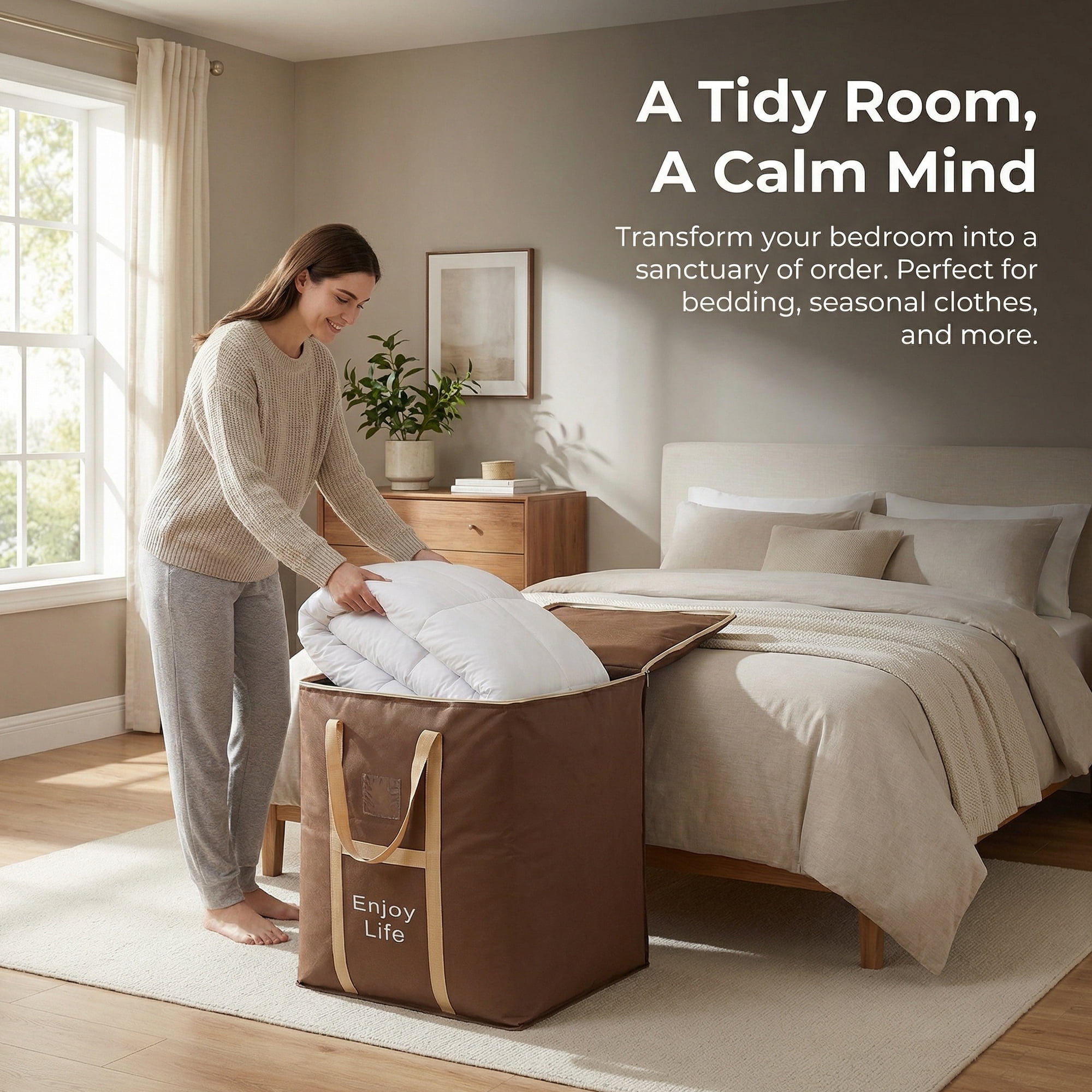 Unique Bargains Foldable Storage Bags for Storing Clothing Brown 19.7"x19.7"x23.6"