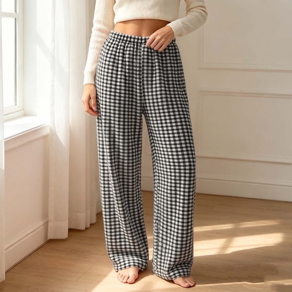 Squevariel Women's Pajama Pants Plaid Elastic Waist Straight Leg Pants Lounge Sleep Bottoms