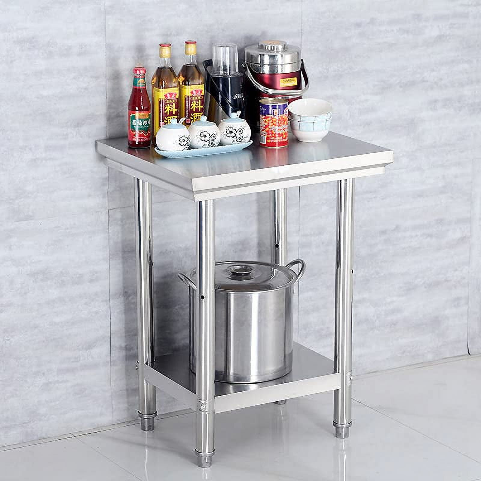 MONIPA Heavy Duty Food Prep Worktable with Backsplash and Undershelf Stainless Steel Table for Prep & Work, for Restaurant, Home and Hotel