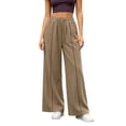 thumbnail image 2 of WIZUTIZ Women's High Waist Wide Leg Trousers Elastic Waist Drawstring Side Stripe Pockets Full Length Casual Loose Pants Street Style Elegant, 2 of 7