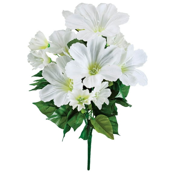 OakRidge Silk Petunia Bush – Artificial Flowers Outdoor Décor – White, 15” High