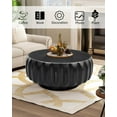 thumbnail image 5 of 31.5" Round Drum Coffee Table, Fluted Design with Black Solid Wood Veneer for Contemporary Living Room, 5 of 9