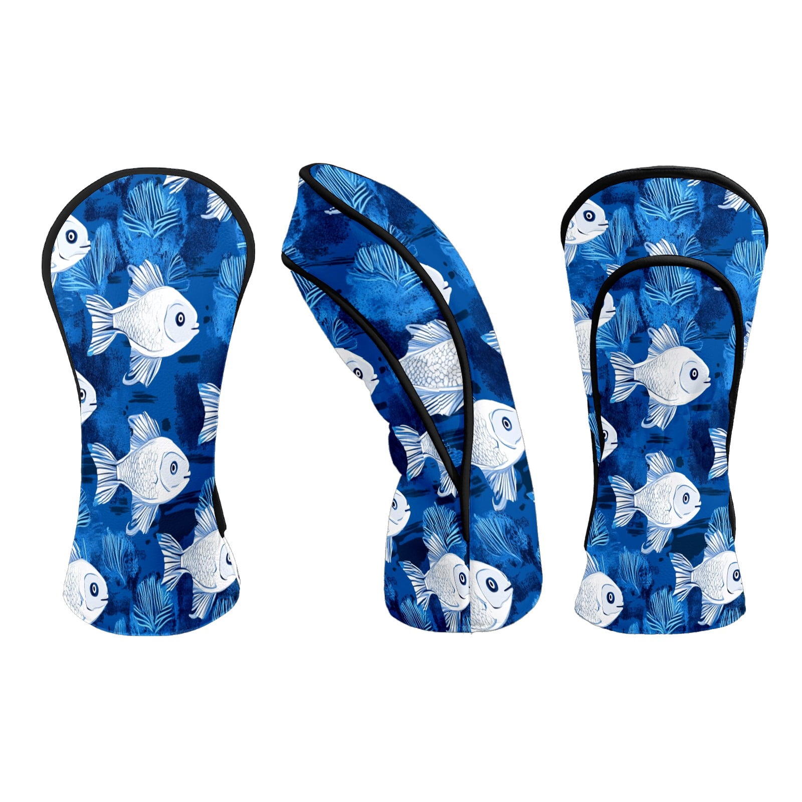 Golf Club Head Covers WhiteFish_CoralReef Waterproof Leather Golf Head Covers for Men Women Driver Head Cover Fairway Headcover for Golf Lovers