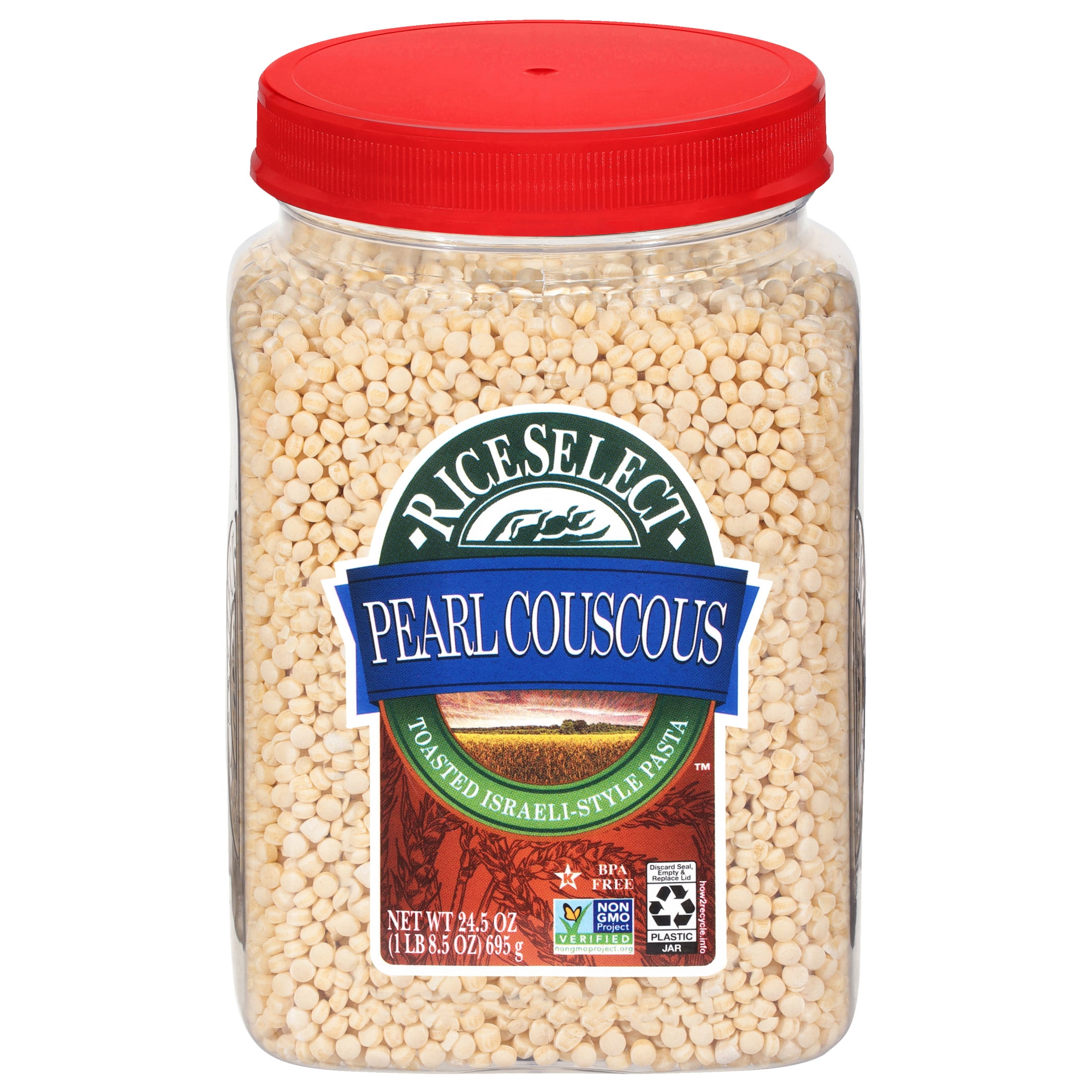 (4 pack) RiceSelect Pearl Couscous, Toasted Israeli-Style Pasta, Non-GMO Verified, 24.5 oz Jar