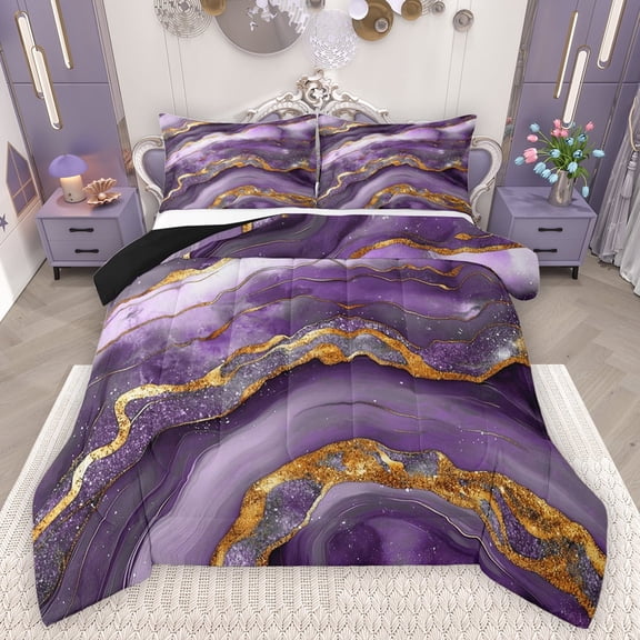 Feelyou Chic Glitter Marble Bedding Comforter Set, Abstract Ombre Plum Twin Comforter Sets, Fashion Marbling Theme Reversible Bedding Set, Super Cozy Room Decor, 2pcs