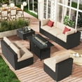 thumbnail image 2 of SUNCROWN 8-Piece Outdoor Patio Furniture Sofa Set All-Weather Wicker Sectional Conversation Set with Modern Glass Coffee Table, Cushions and Fire Pit Table, Brown, 2 of 7
