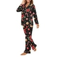 thumbnail image 3 of Garronmavis Christmas Poinsettia 2-Piece Pajama Set for Women Long Sleeve Button Up Pjs Loungewear Set Sleep Shirt with Pants Comfy PJS Long Set, 3 of 7