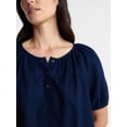 thumbnail image 5 of Time and Tru Women's Linen Blend Blouse with Scalloped Hem, Sizes XS-XXXL, 5 of 6