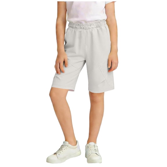 Amidoa Elastic Waist Girl Shorts Wide Leg With Pockets High Waisted Summer Casual Baggy Shorts,Gray,15-16 Years