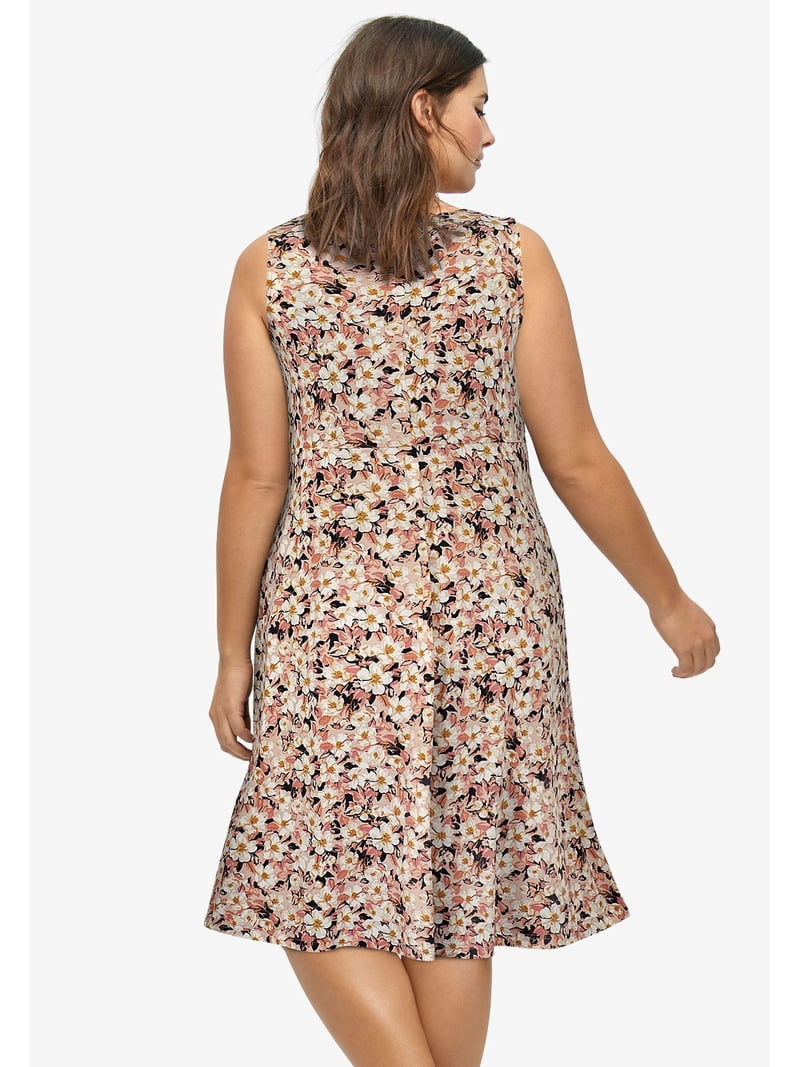 ellos Women's Plus Size Fit And Flare Knit Dress - 5X, Pale Blush Black  Floral - Walmart.com
